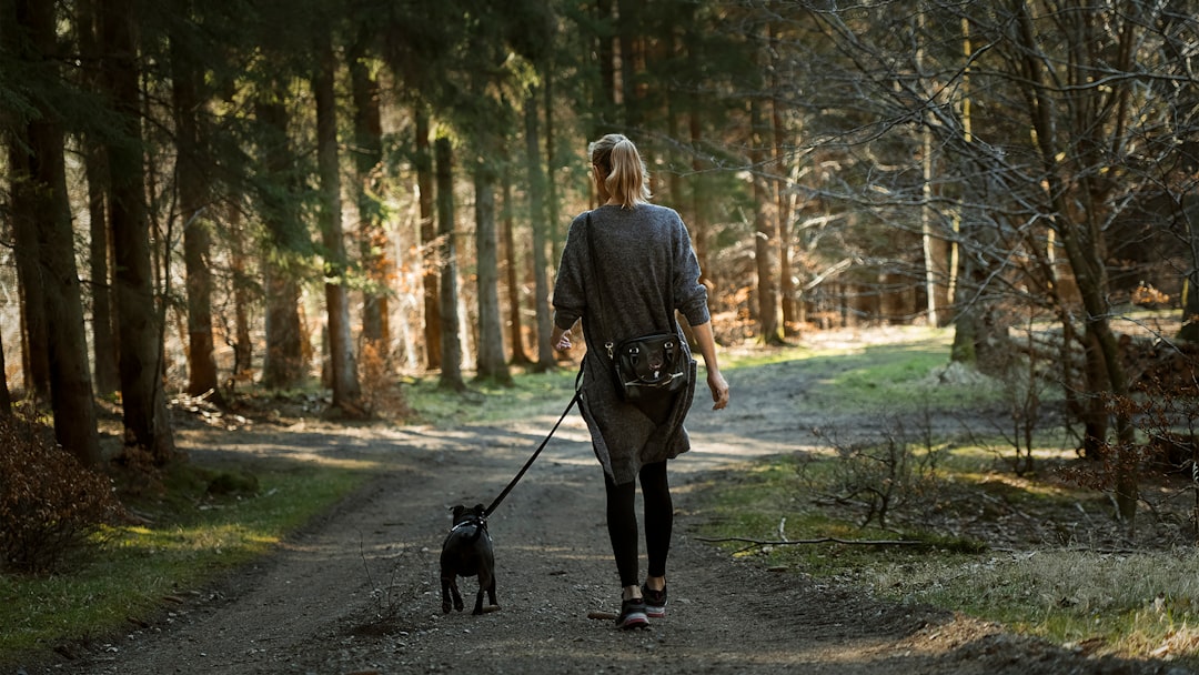 woman-in-black-jacket-walking-with-black-labrador-retriever-on-pathway-during-daytime-sgv1qdmm0gg